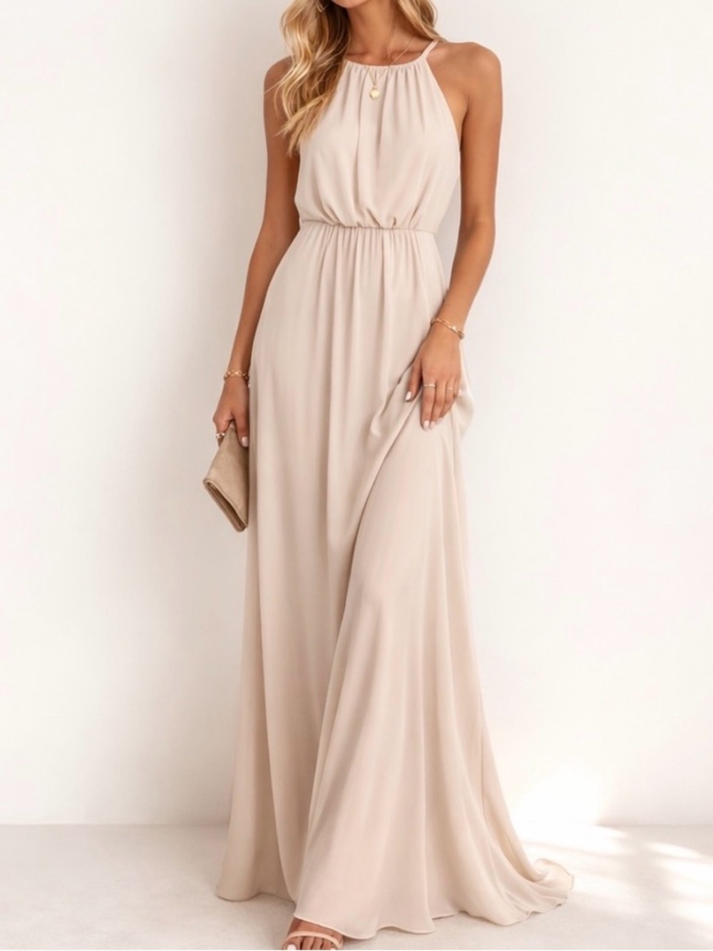 Show Me Your Mumu “Amanda” Maxi Dress in Champagne/Taupe — Size Small